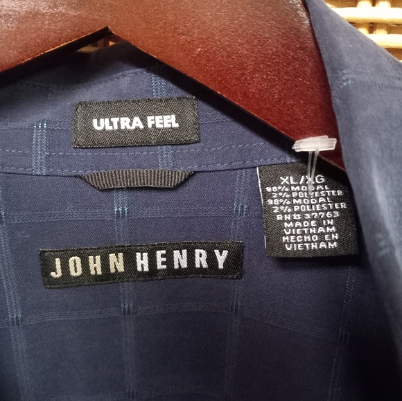 John Henry Shirt Blue Windowpanel, ULTRA FEEL Size XL/54 - Picture 3 of 8